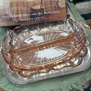 Oyster & Pearl ~ Pink Depression Glass Oval Divided Relish Dish 1938 - 1940 MINT